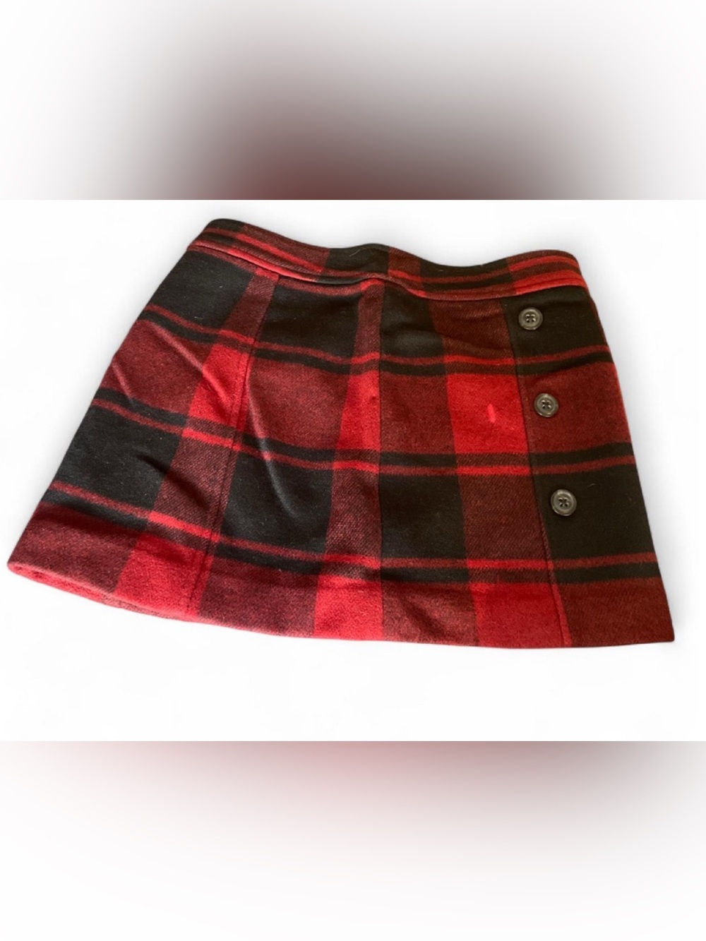GAP Red and Black Plaid Button-Front Mini Skirt - Picture 1 of 4
